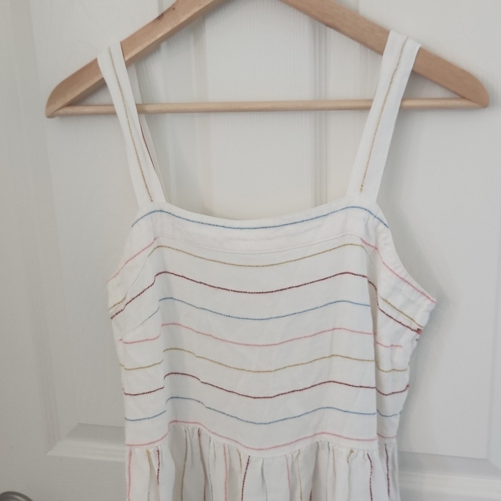 LOFT Linen Cream Colorful Striped Maxi Dress Tiered Striped Flowy Size 4 - Picture 3 of 8